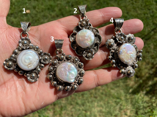 Tibetan Silver Pendant with Mother of Pearl, Birthstone Pendant for Necklace, Hill Tribe Jewelry, Women Jewelry, Himalayan Ethnic Jewelry