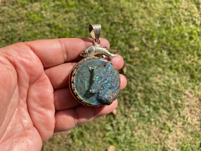 Carved Dog Labradorite Pendant, Tibetan Silver, Natural Stone Jewelry, Pet Lover's  Jewelry, Paw Fashion Jewelry, Dog Memorable Gift