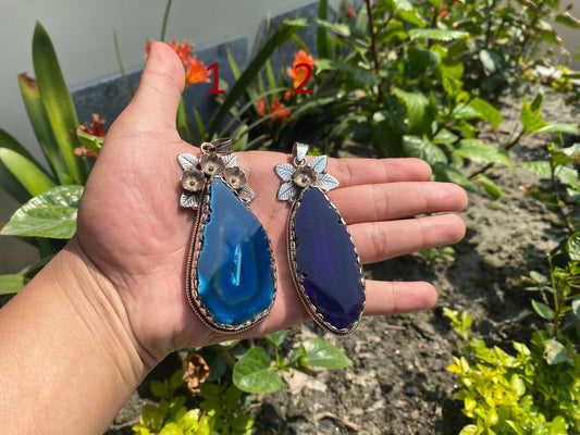 Tibetan Silver and Agate Slice Pendant, Cosmic Elegance, Agate Slice Pendant with Tibetan Silver Accent.