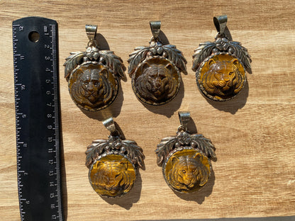 Tiger Head Pendant, Natural Tiger Eye Stone Tibetan Silver Pendant, Tiger Pendant, Wildlife Jewelry, Animal Pendant, Best Gift for Husband