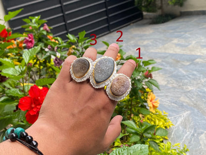 Timeless Beauty: Antique Aesthetic Druzy Agate Adjustable Ring, Unisex Ring, Hammered ring, Gift ideas.