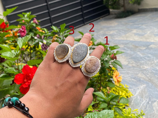 Timeless Beauty: Antique Aesthetic Druzy Agate Adjustable Ring, Unisex Ring, Hammered ring, Gift ideas.