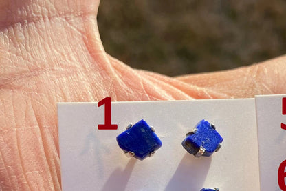 Tiny Lapis Lazuli Gemstone Sterling Silver Stud Earring, Raw Natural Stone, Energy, Protection Jewelry, Handmade Earring, Birthday Gift