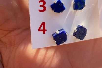 Tiny Lapis Lazuli Gemstone Sterling Silver Stud Earring, Raw Natural Stone, Energy, Protection Jewelry, Handmade Earring, Birthday Gift