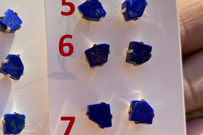 Tiny Lapis Lazuli Gemstone Sterling Silver Stud Earring, Raw Natural Stone, Energy, Protection Jewelry, Handmade Earring, Birthday Gift