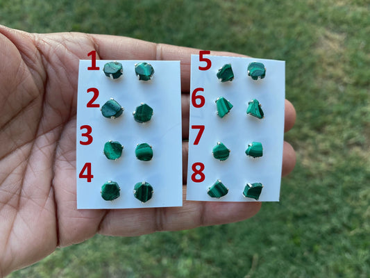 Raw Natural Malachite Chip Sterling Silver Stud Earrings, Tiny Malachite Earrings, Malachite Jewelry, Heart Chakra Stone, Freeform Malachite