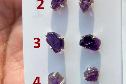Tiny Raw Amethyst Sterling Silver Earring, Raw Prong Set Stud Earrings, Amethyst Stud Earring, February Birthstone, Small Gemstone Earrings