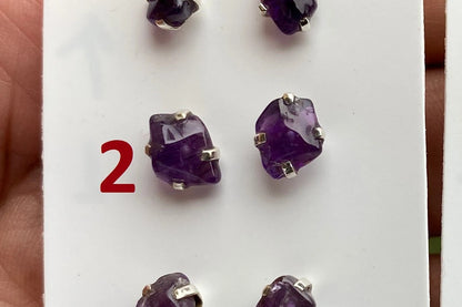 Tiny Raw Amethyst Sterling Silver Earring, Raw Prong Set Stud Earrings, Amethyst Stud Earring, February Birthstone, Small Gemstone Earrings
