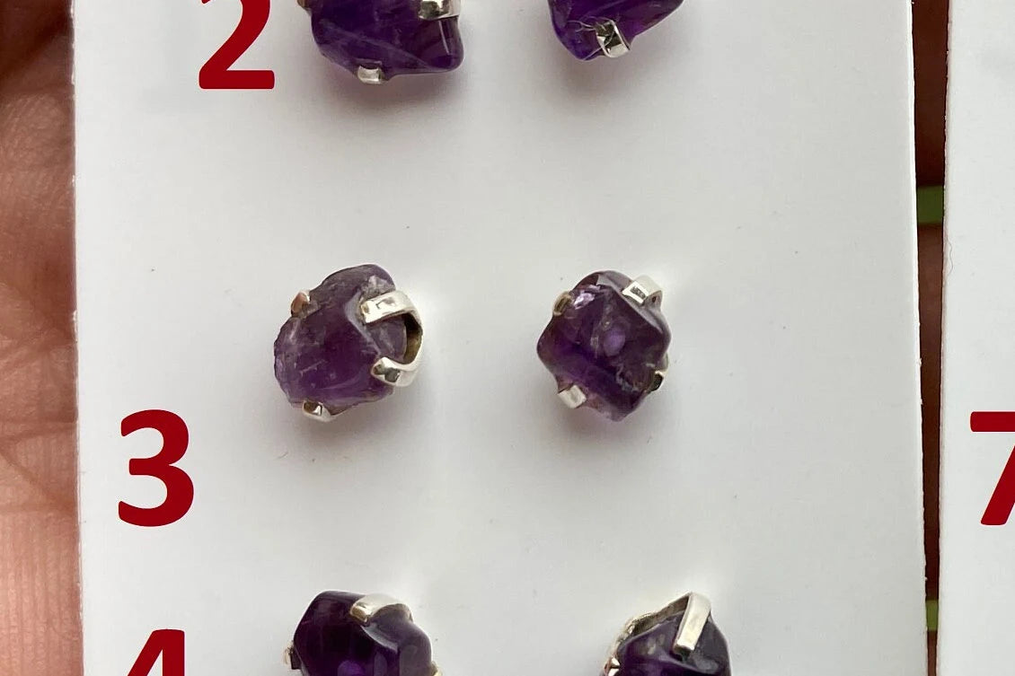 Tiny Raw Amethyst Sterling Silver Earring, Raw Prong Set Stud Earrings, Amethyst Stud Earring, February Birthstone, Small Gemstone Earrings