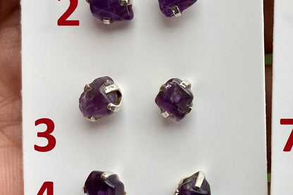 Tiny Raw Amethyst Sterling Silver Earring, Raw Prong Set Stud Earrings, Amethyst Stud Earring, February Birthstone, Small Gemstone Earrings