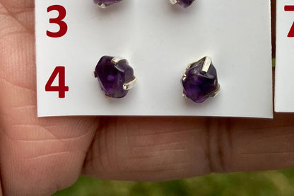 Tiny Raw Amethyst Sterling Silver Earring, Raw Prong Set Stud Earrings, Amethyst Stud Earring, February Birthstone, Small Gemstone Earrings
