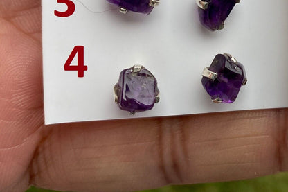 Tiny Raw Amethyst Sterling Silver Earring, Raw Prong Set Stud Earrings, Amethyst Stud Earring, February Birthstone, Small Gemstone Earrings