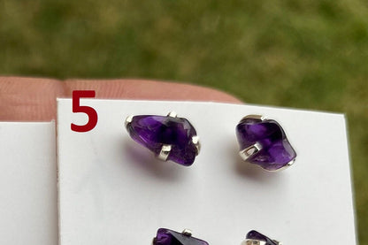 Tiny Raw Amethyst Sterling Silver Earring, Raw Prong Set Stud Earrings, Amethyst Stud Earring, February Birthstone, Small Gemstone Earrings