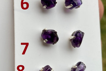 Tiny Raw Amethyst Sterling Silver Earring, Raw Prong Set Stud Earrings, Amethyst Stud Earring, February Birthstone, Small Gemstone Earrings