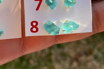 Tiny Raw Blue Apatite Gemstone 92.5 Sterling Silver Stud Earrings, Healing Crystal Earring, Natural Stone Earring, Bridesmaids Jewelry