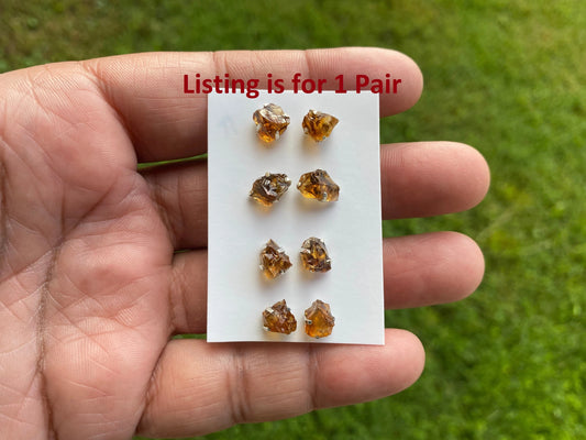Tiny Raw Citrine Stud Earrings, Sterling Silver Earrings, Rough Citrine Sterling Silver Earring, Raw Citrine Earring, November Birthstone