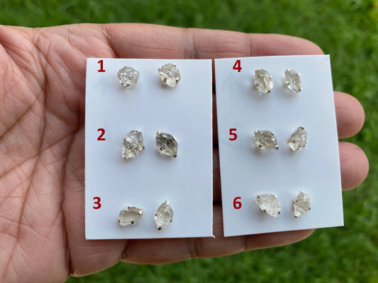 Tiny Raw Herkimer Diamond Stud Earrings, 92.5 Sterling Silver Ear Studs, Healing Crystal Earring, Natural Gemstone Jewelry, Anniversary Gift
