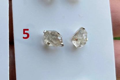 Tiny Raw Herkimer Diamond Stud Earrings, 92.5 Sterling Silver Ear Studs, Healing Crystal Earring, Natural Gemstone Jewelry, Anniversary Gift