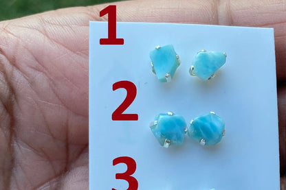 Tiny Raw Larimar Stud Earrings Sterling Silver, Larimar Earrings, Larimar Jewelry, Raw Larimar Stone, Raw Larimar Slab, Raw Larimar Crystal