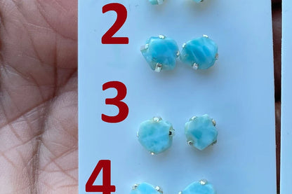 Tiny Raw Larimar Stud Earrings Sterling Silver, Larimar Earrings, Larimar Jewelry, Raw Larimar Stone, Raw Larimar Slab, Raw Larimar Crystal