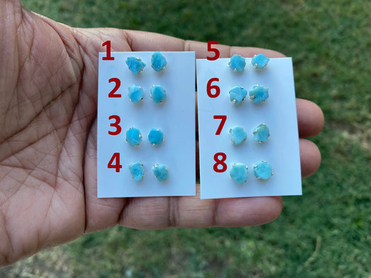 Tiny Raw Larimar Stud Earrings Sterling Silver, Larimar Earrings, Larimar Jewelry, Raw Larimar Stone, Raw Larimar Slab, Raw Larimar Crystal