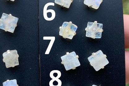 Tiny Raw Moonstone Post Earrings, Sterling Silver Earrings, Prong Stud Earring, Rainbow Moonstone Earrings, Crystal Studs, June Birthstone,