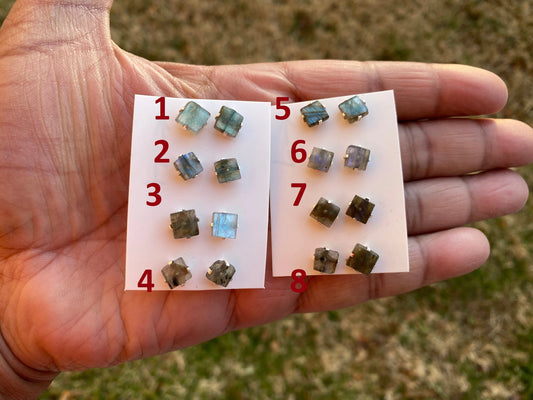 Tiny Raw Natural Labradorite Sterling Silver Stud Earrings, Gemstone Prong Earring, Small Labradorite Stone Earrings, Labradorite Jewelry