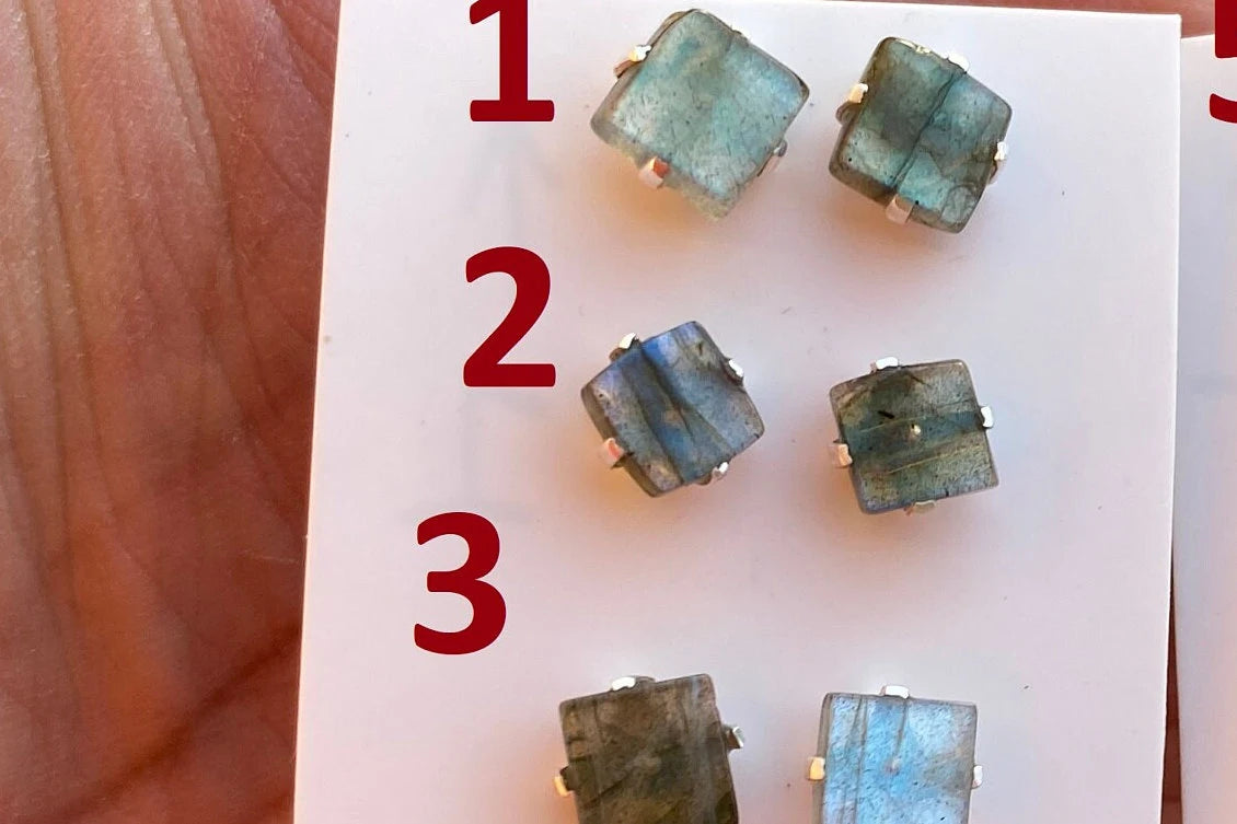 Tiny Raw Natural Labradorite Sterling Silver Stud Earrings, Gemstone Prong Earring, Small Labradorite Stone Earrings, Labradorite Jewelry