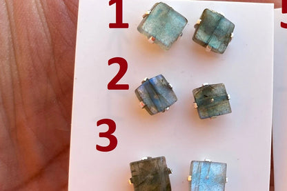 Tiny Raw Natural Labradorite Sterling Silver Stud Earrings, Gemstone Prong Earring, Small Labradorite Stone Earrings, Labradorite Jewelry