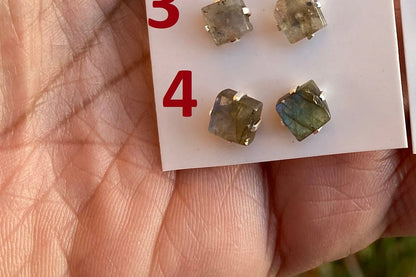 Tiny Raw Natural Labradorite Sterling Silver Stud Earrings, Gemstone Prong Earring, Small Labradorite Stone Earrings, Labradorite Jewelry