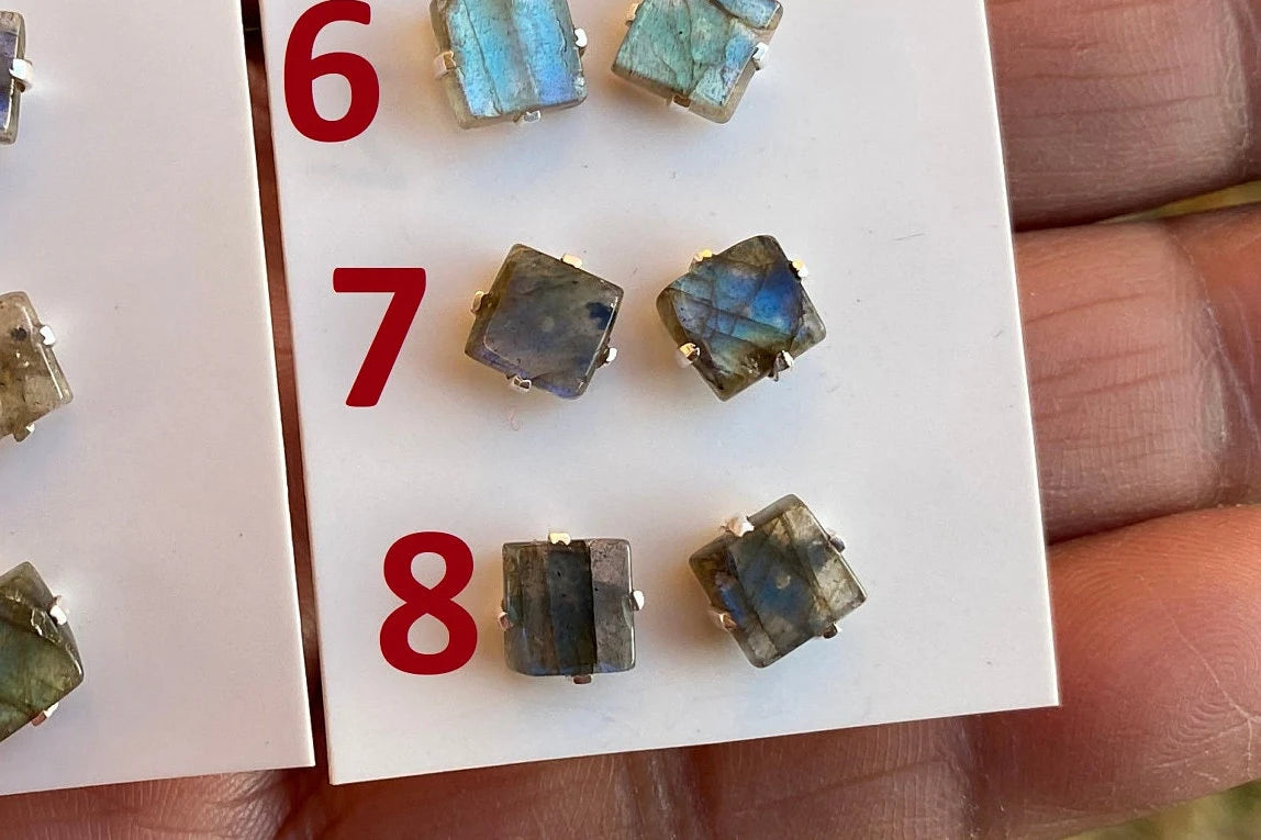 Tiny Raw Natural Labradorite Sterling Silver Stud Earrings, Gemstone Prong Earring, Small Labradorite Stone Earrings, Labradorite Jewelry