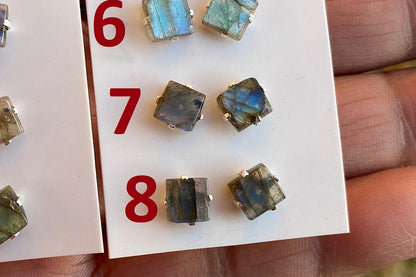 Tiny Raw Natural Labradorite Sterling Silver Stud Earrings, Gemstone Prong Earring, Small Labradorite Stone Earrings, Labradorite Jewelry