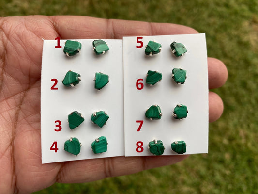Tiny Raw Natural Malachite Sterling Silver Stud Earrings, Tiny Malachite Earrings, Malachite Jewelry, Heart Chakra Stone, Freeform Malachite