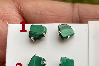 Tiny Raw Natural Malachite Sterling Silver Stud Earrings, Tiny Malachite Earrings, Malachite Jewelry, Heart Chakra Stone, Freeform Malachite