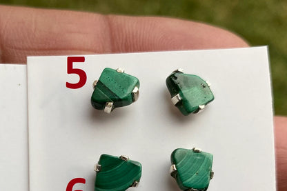 Tiny Raw Natural Malachite Sterling Silver Stud Earrings, Tiny Malachite Earrings, Malachite Jewelry, Heart Chakra Stone, Freeform Malachite