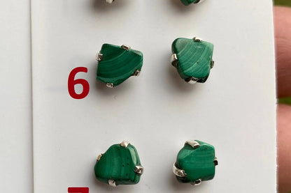 Tiny Raw Natural Malachite Sterling Silver Stud Earrings, Tiny Malachite Earrings, Malachite Jewelry, Heart Chakra Stone, Freeform Malachite
