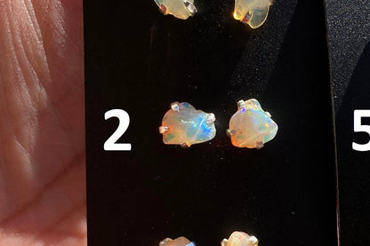 Tiny Raw Natural Opal Stud Earrings, 92.5 Sterling Silver Earrings, Raw Gemstone Stud, Raw Opal Earrings, October Birthstone, Ethiopian Opal