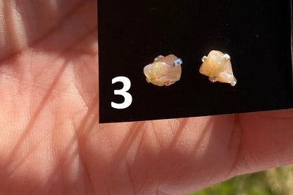 Tiny Raw Natural Opal Stud Earrings, 92.5 Sterling Silver Earrings, Raw Gemstone Stud, Raw Opal Earrings, October Birthstone, Ethiopian Opal