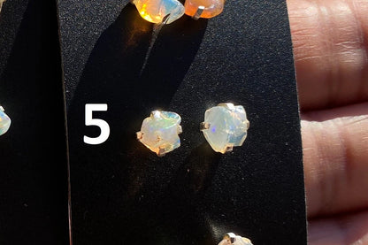 Tiny Raw Natural Opal Stud Earrings, 92.5 Sterling Silver Earrings, Raw Gemstone Stud, Raw Opal Earrings, October Birthstone, Ethiopian Opal