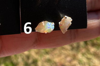 Tiny Raw Natural Opal Stud Earrings, 92.5 Sterling Silver Earrings, Raw Gemstone Stud, Raw Opal Earrings, October Birthstone, Ethiopian Opal