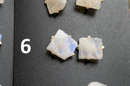Tiny Raw Rainbow Moonstone Stud Earrings, Sterling Silver Earrings, Prong Stud Earring, Moonstone Earring, Crystal Stud, June Birthstone