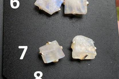 Tiny Raw Rainbow Moonstone Stud Earrings, Sterling Silver Earrings, Prong Stud Earring, Moonstone Earring, Crystal Stud, June Birthstone