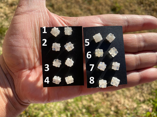 Tiny Raw Rainbow Natural Moonstone Gemstone Stud Earrings, Sterling Silver Earrings, Prong Stud Earring, Crystal Stud, June Birthstone
