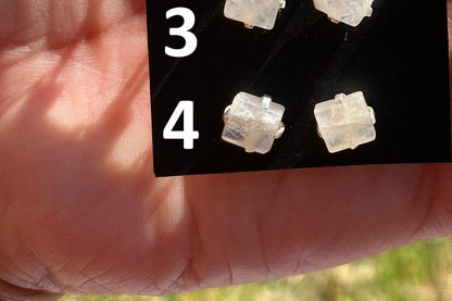 Tiny Raw Rainbow Natural Moonstone Gemstone Stud Earrings, Sterling Silver Earrings, Prong Stud Earring, Crystal Stud, June Birthstone