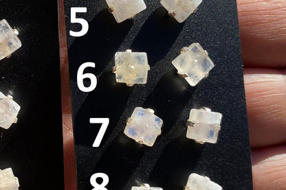 Tiny Raw Rainbow Natural Moonstone Gemstone Stud Earrings, Sterling Silver Earrings, Prong Stud Earring, Crystal Stud, June Birthstone
