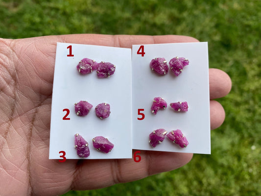 Tiny Raw Ruby Gemstone Stud Earrings, Sterling Silver Earrings, July Birthstone, Rough Ruby, Prong Stud, Healing Crystal Earring, For Girls