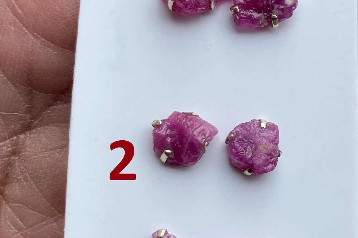 Tiny Raw Ruby Gemstone Stud Earrings, Sterling Silver Earrings, July Birthstone, Rough Ruby, Prong Stud, Healing Crystal Earring, For Girls