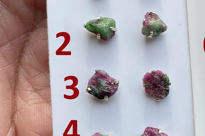 Tiny Raw Ruby Zoisite Gemstone Stud Earrings, Sterling Silver Earrings, Rough Gemstone, Prong Stud, Healing Crystal Earring, Gift for Girls