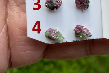 Tiny Raw Ruby Zoisite Gemstone Stud Earrings, Sterling Silver Earrings, Rough Gemstone, Prong Stud, Healing Crystal Earring, Gift for Girls