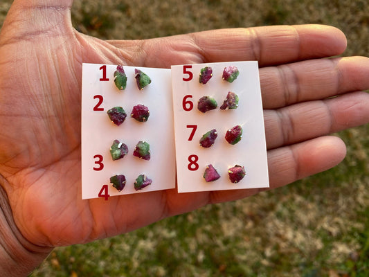 Tiny Raw Ruby Zoisite Gemstone Stud Earrings, Sterling Silver Earrings, Rough Gemstone, Prong Stud, Healing Crystal Earring, Gift for Girls